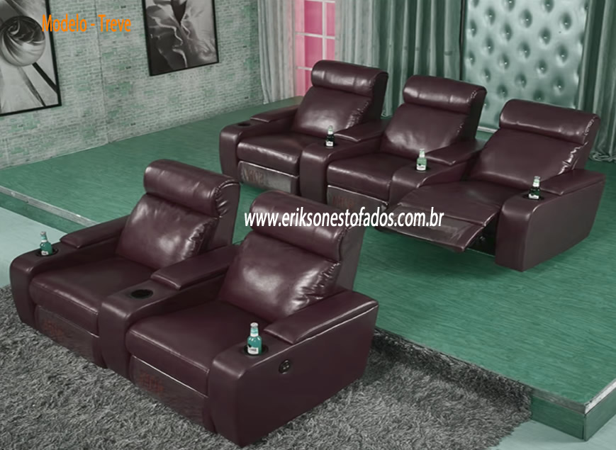 Sofá para sala de TV - Couro genuíno
