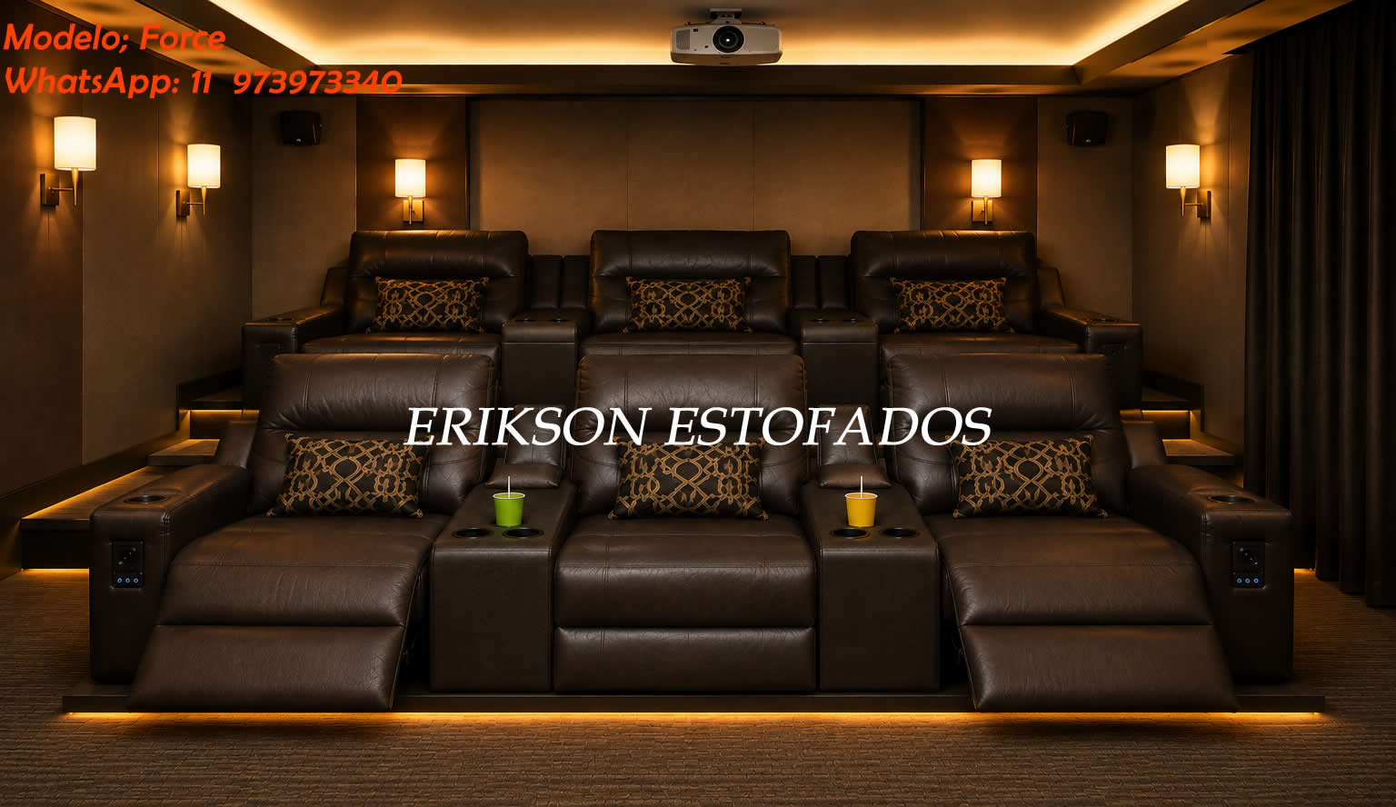 Conjunto de sofás para home sob medida e estofados planejados instalados em uma sala de estar residencial